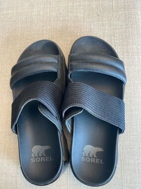 Sorel Black Slide Sandals with Logo Outsole